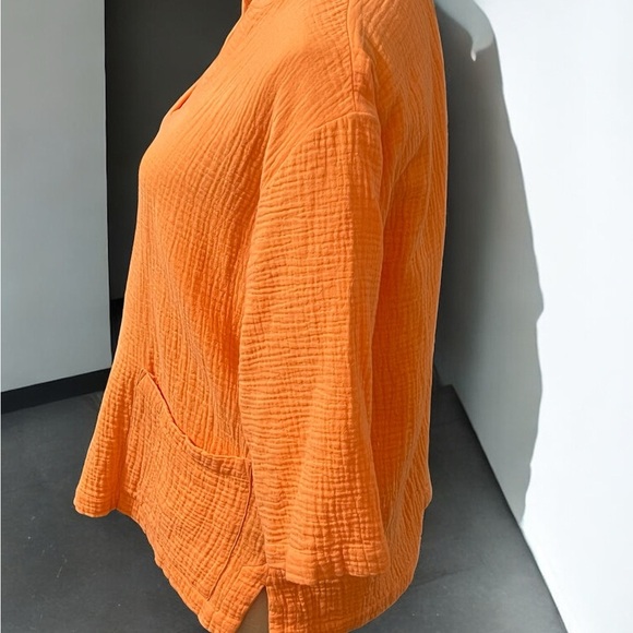 Soft Surroundings Orange Relaxed Blouse with 3/4 Sleeves - Picture 2 of 5